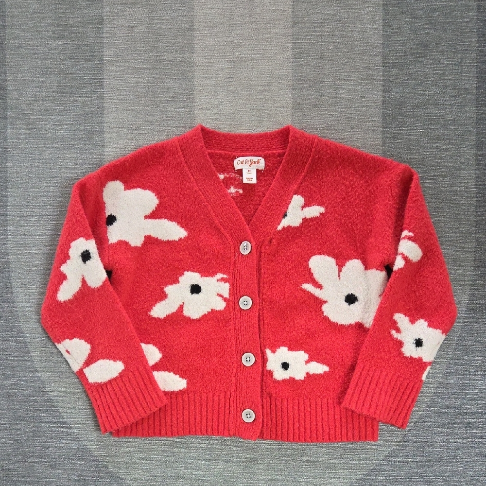 Cat & Jack Cardigan Floral Red 4T